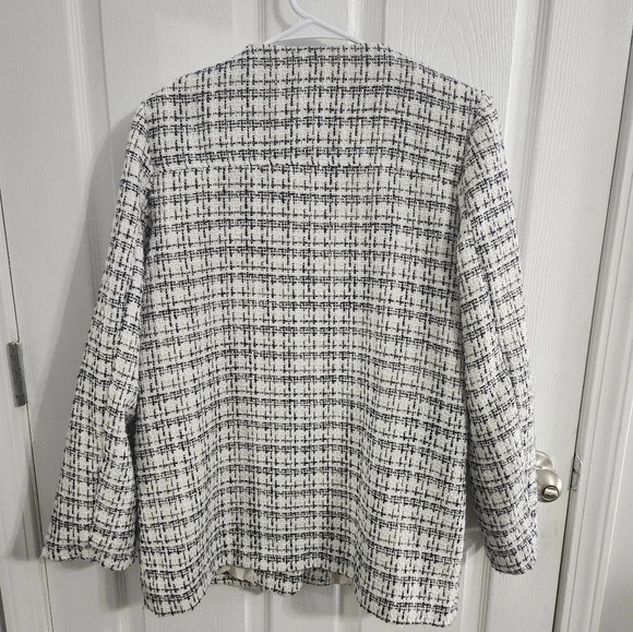 H&M mid length button up Boucle plaid coat regencycore sparkle woman medium - Picture 2 of 10
